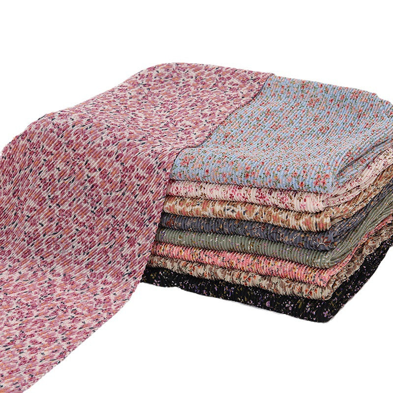 Pearl Chiffon Printed Square Scarf Pleated Scarf