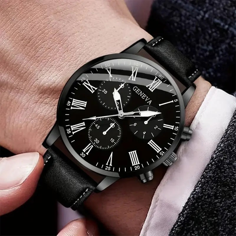 Trendy Men's Leather Belt Watch