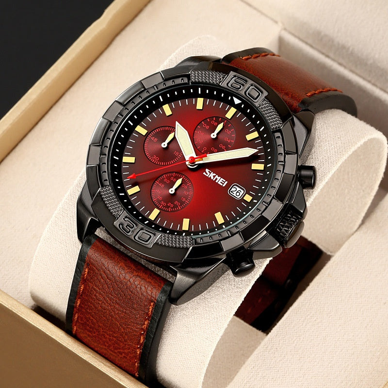 Belt Three Eyes And Six Needles Timing Quartz Wrist British Watch