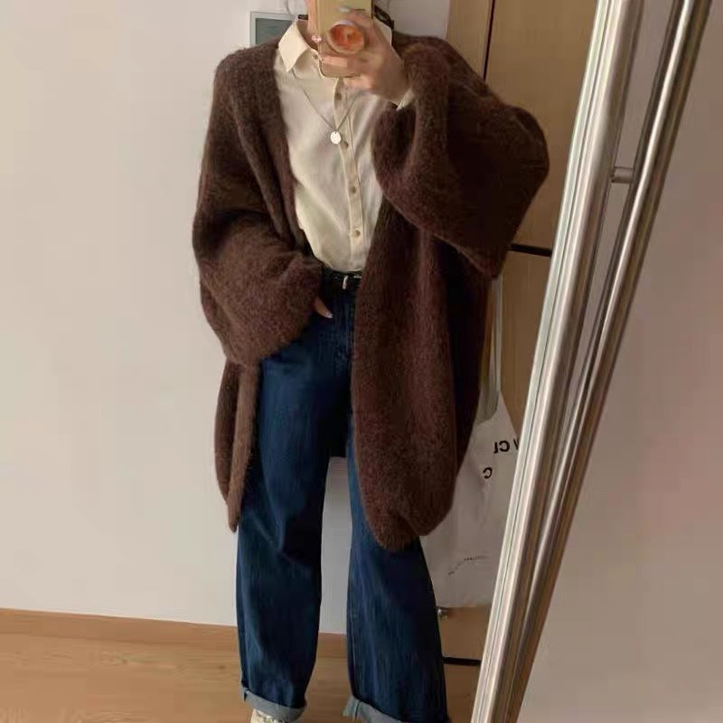 Loose Sweet Mid-length Knitted Cardigan