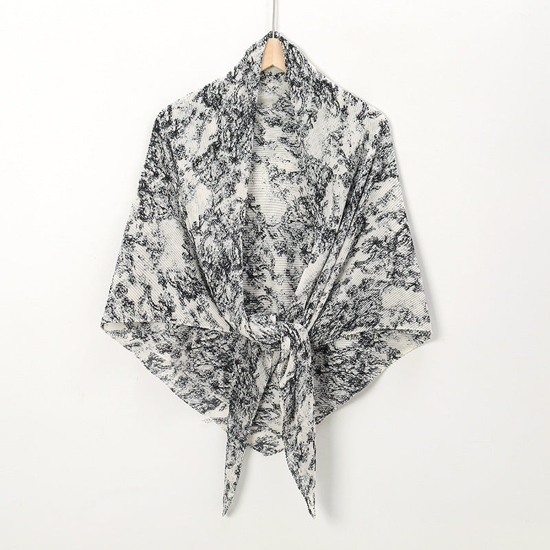 Pearl Chiffon Printed Square Scarf Pleated Scarf