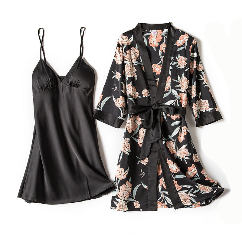 Thin Silk Print Home Service With Chest Pad