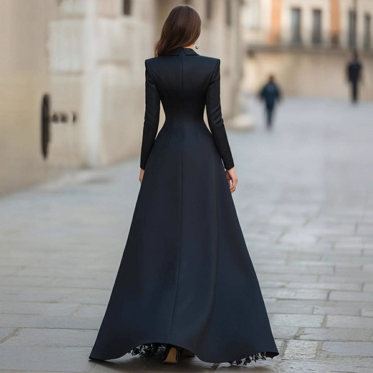 Long-sleeved Suit-collar Lace Patchwork Dress